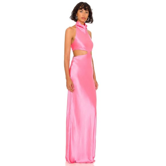 AMANDA UPRICHARD x REVOLVE Kaye Silk Maxi Dress Pink Ribbon Women's Sz M - Picture 3 of 6